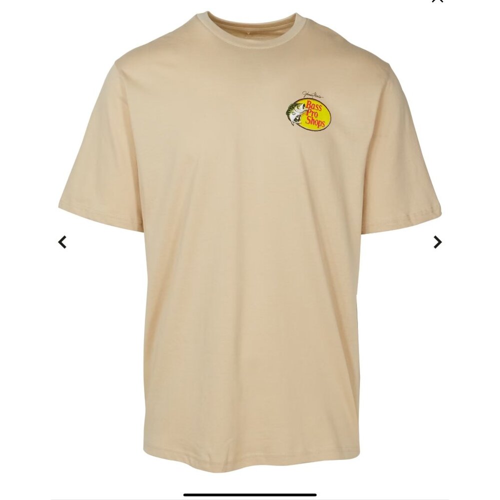 Bass Pro Shops Mens XL Sand Cotton Short Sleeve T-Shirt With Front & Back Logo G